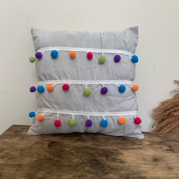 Grey Rainbow Pom Pom Mini Pillow - Picture 3 of 5
